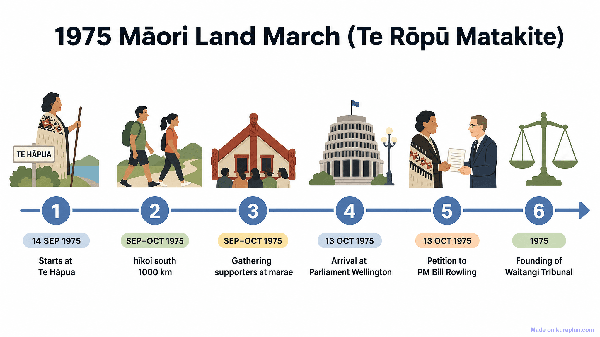 1975 Māori Land March (Te Rōpū Matakite) Timeline