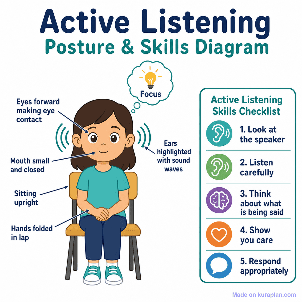 Active Listening Posture & Skills Diagram (simple)