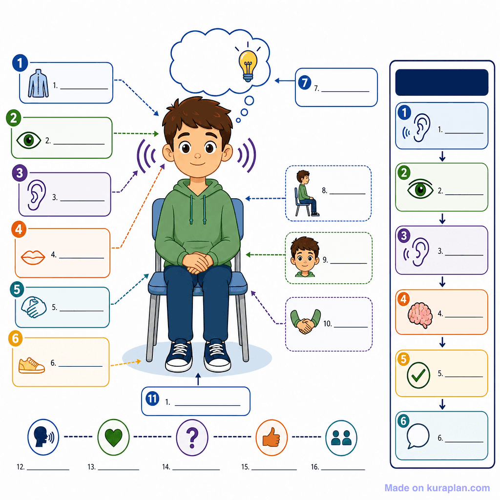 Active Listening Posture & Skills Diagram (detailed, unlabeled)