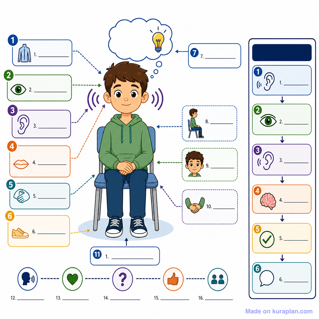 Active Listening Posture & Skills Diagram (detailed, unlabeled)