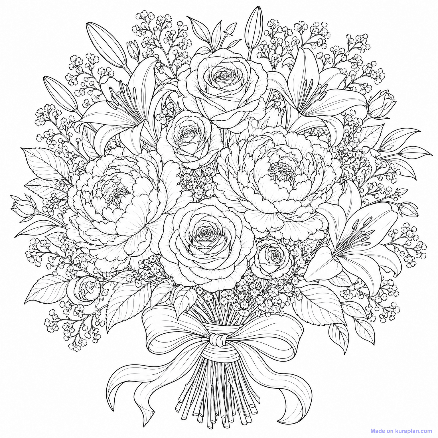 Detailed Floral Bouquet — Coloring Page