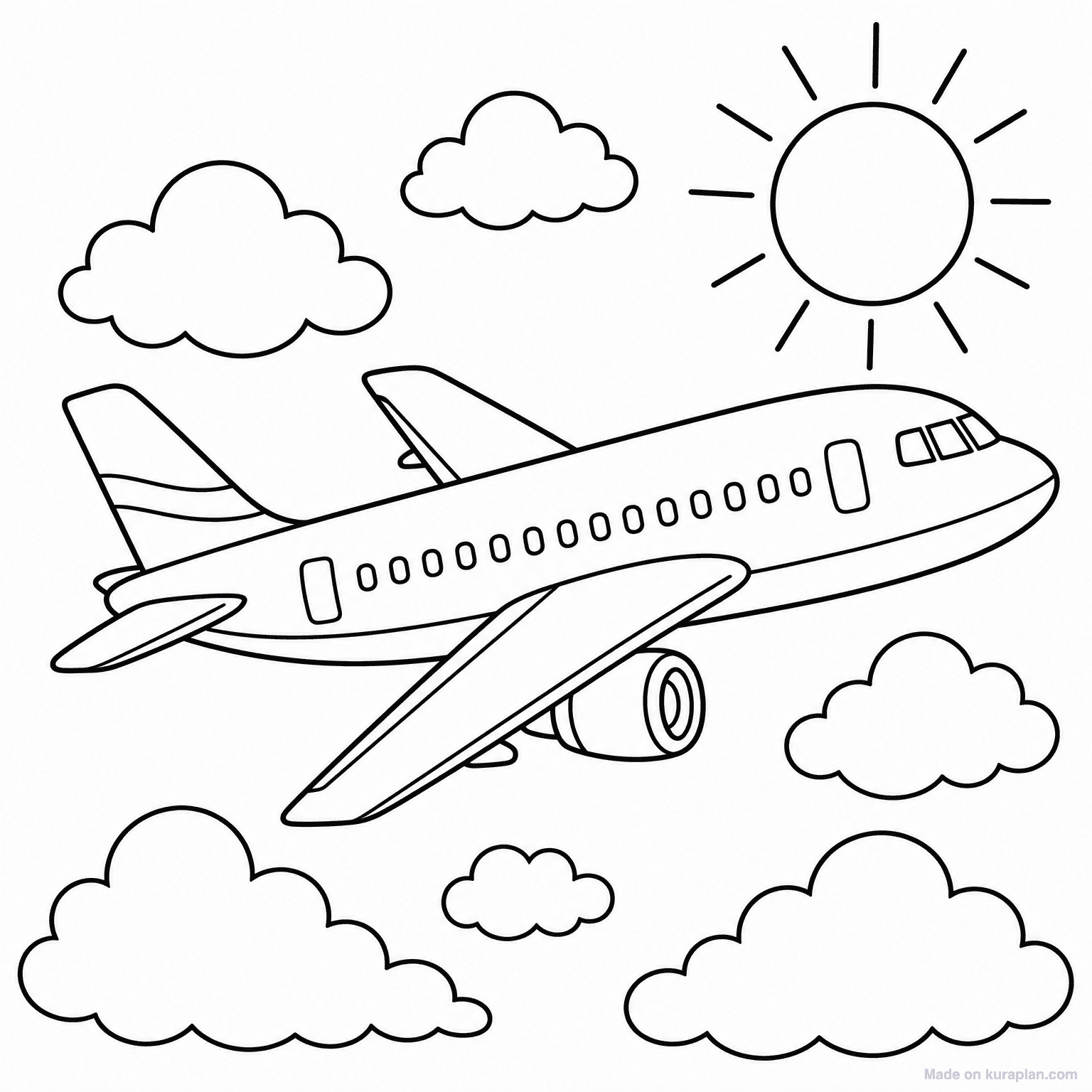 Airplane in Sky — Coloring Page