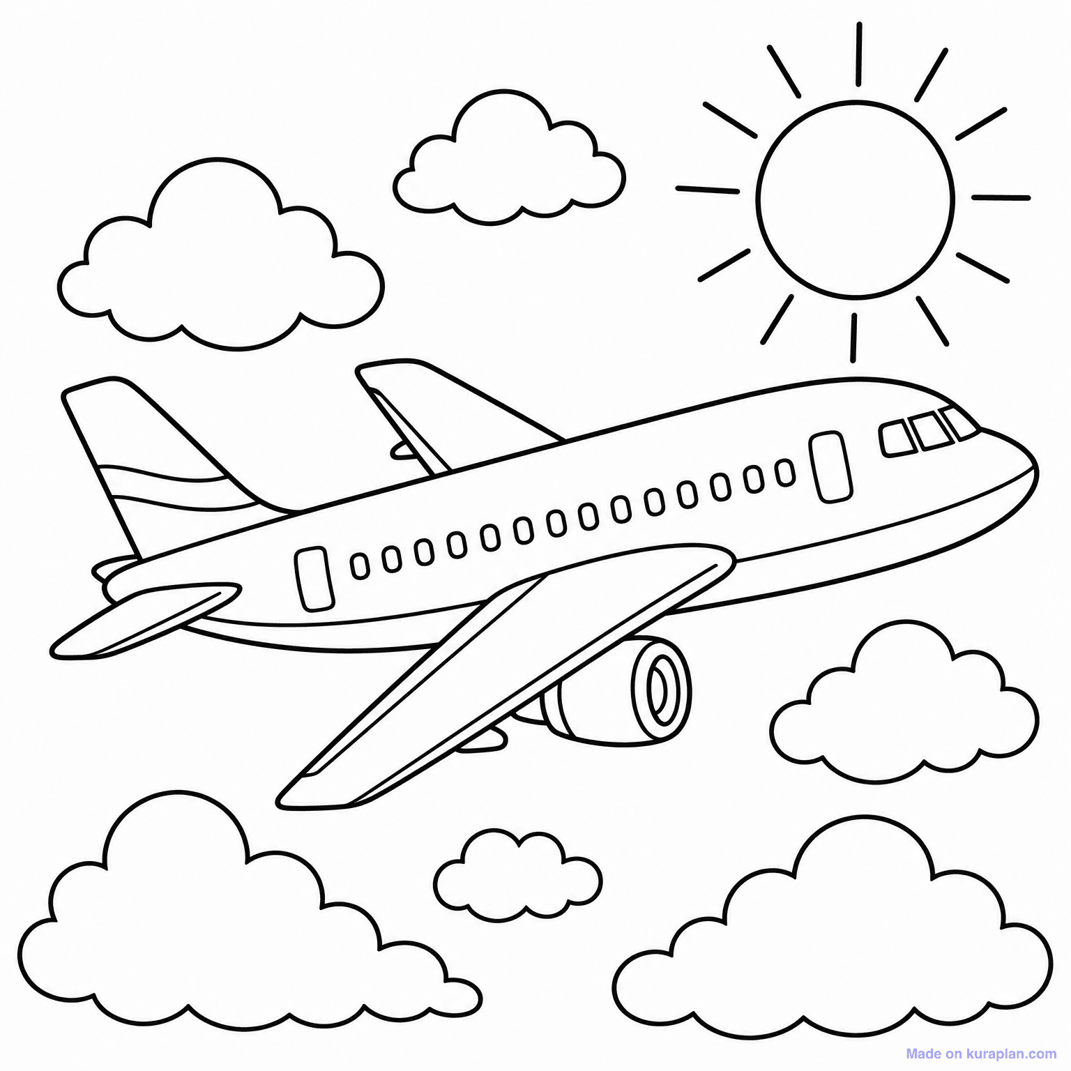 Airplane in Sky — Coloring Page