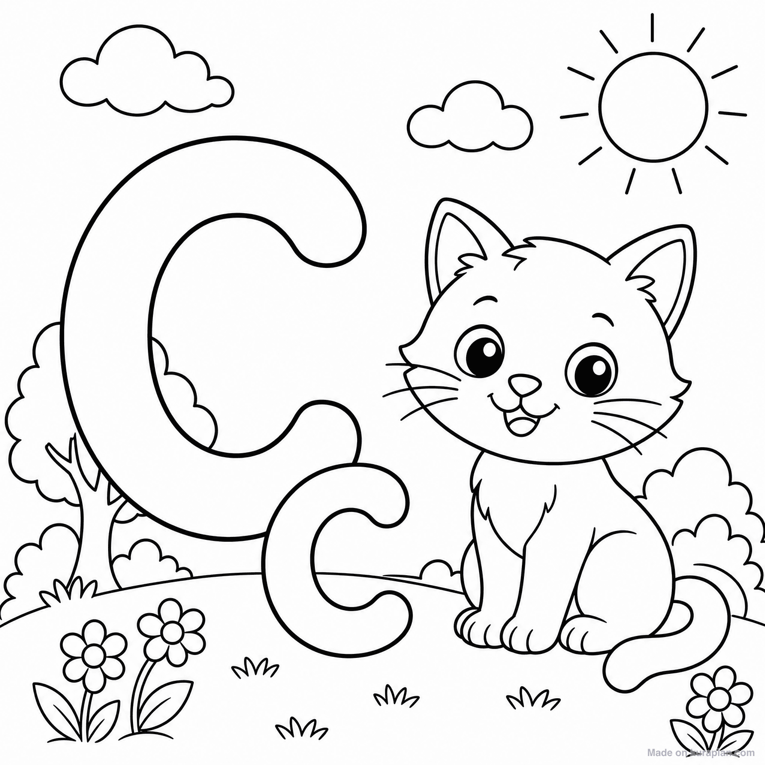C is for Cat — Coloring Page