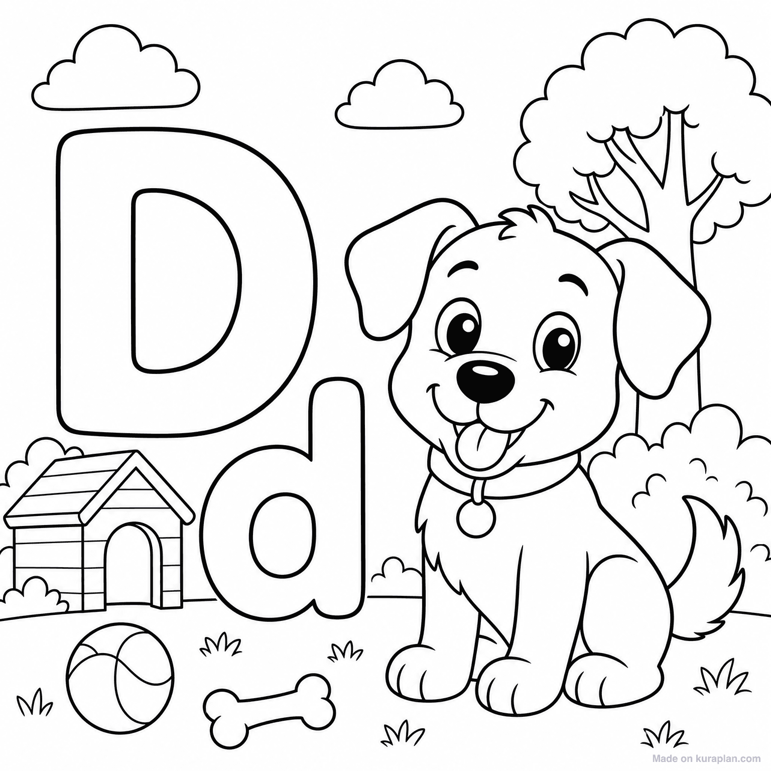 D is for Dog — Coloring Page
