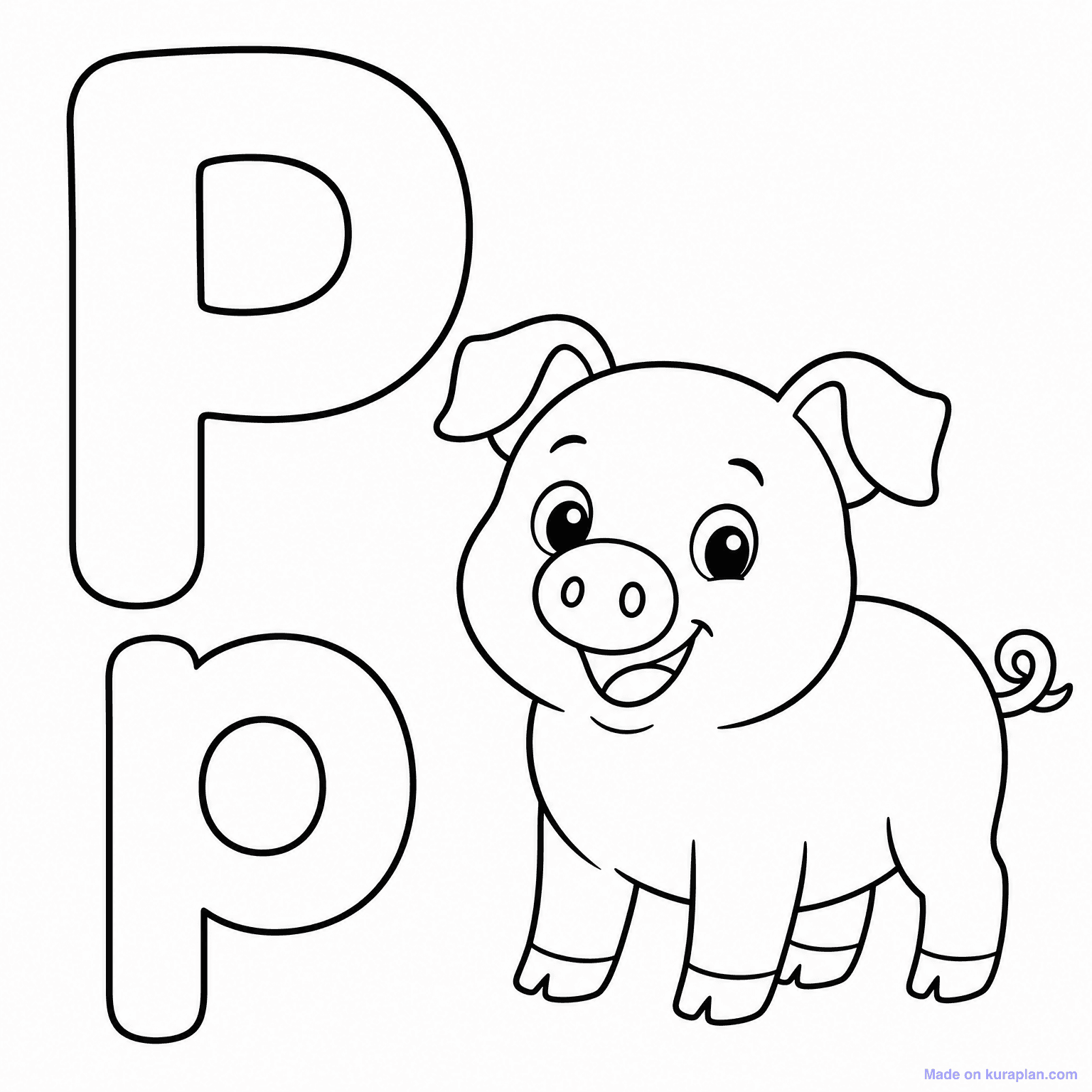 P is for Pig — Coloring Page