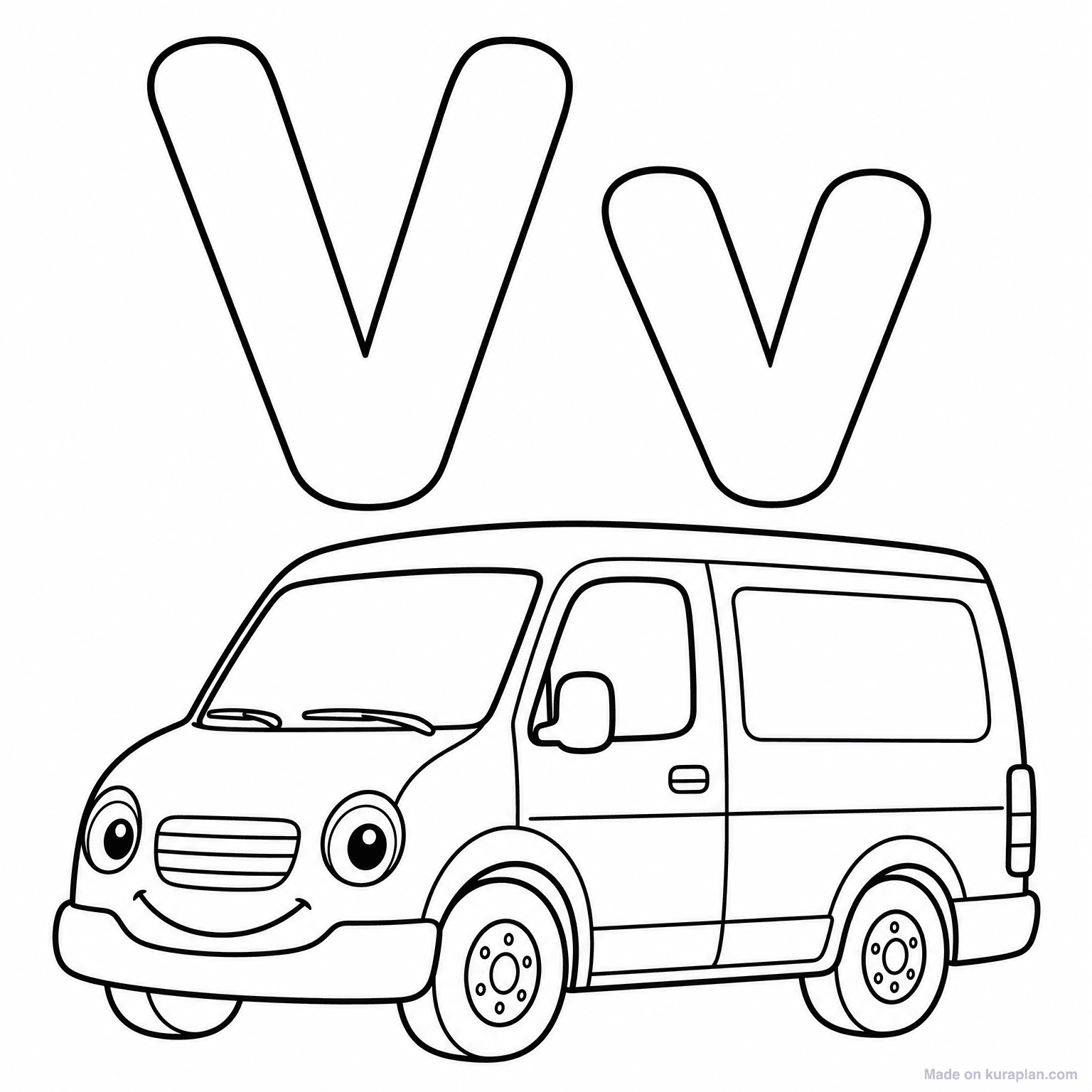 V is for Van — Coloring Page