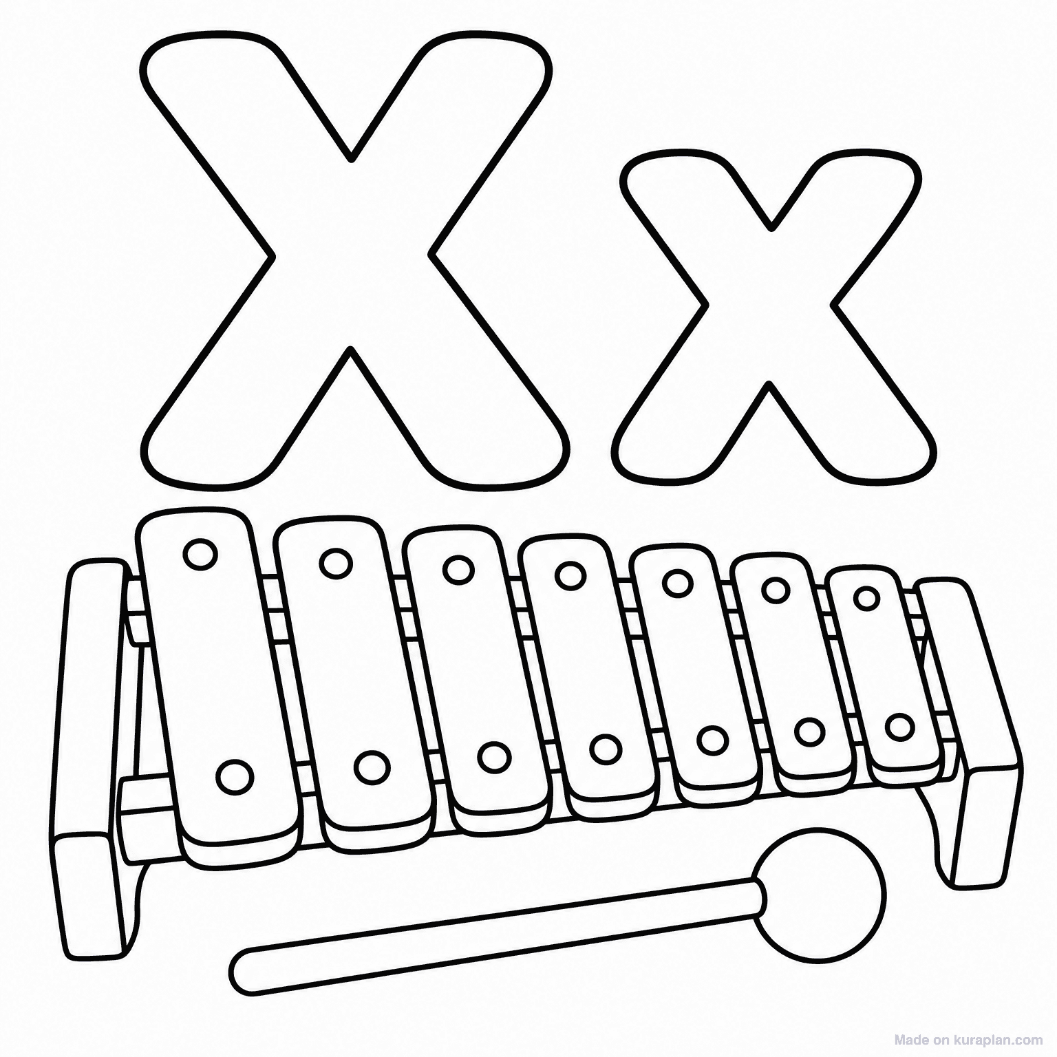 X is for Xylophone — Coloring Page