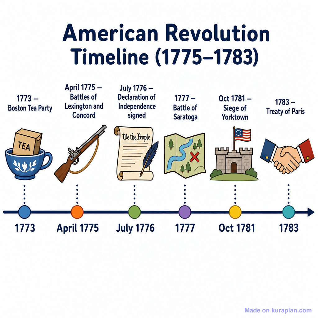 American Revolution Timeline (1775–1783) (simple)