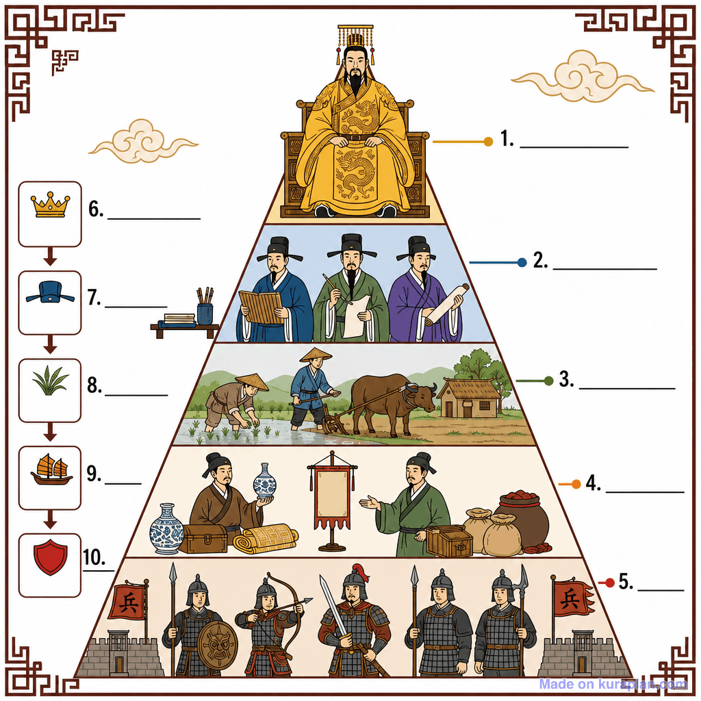 Ancient Chinese Social Hierarchy Pyramid (detailed, unlabeled)