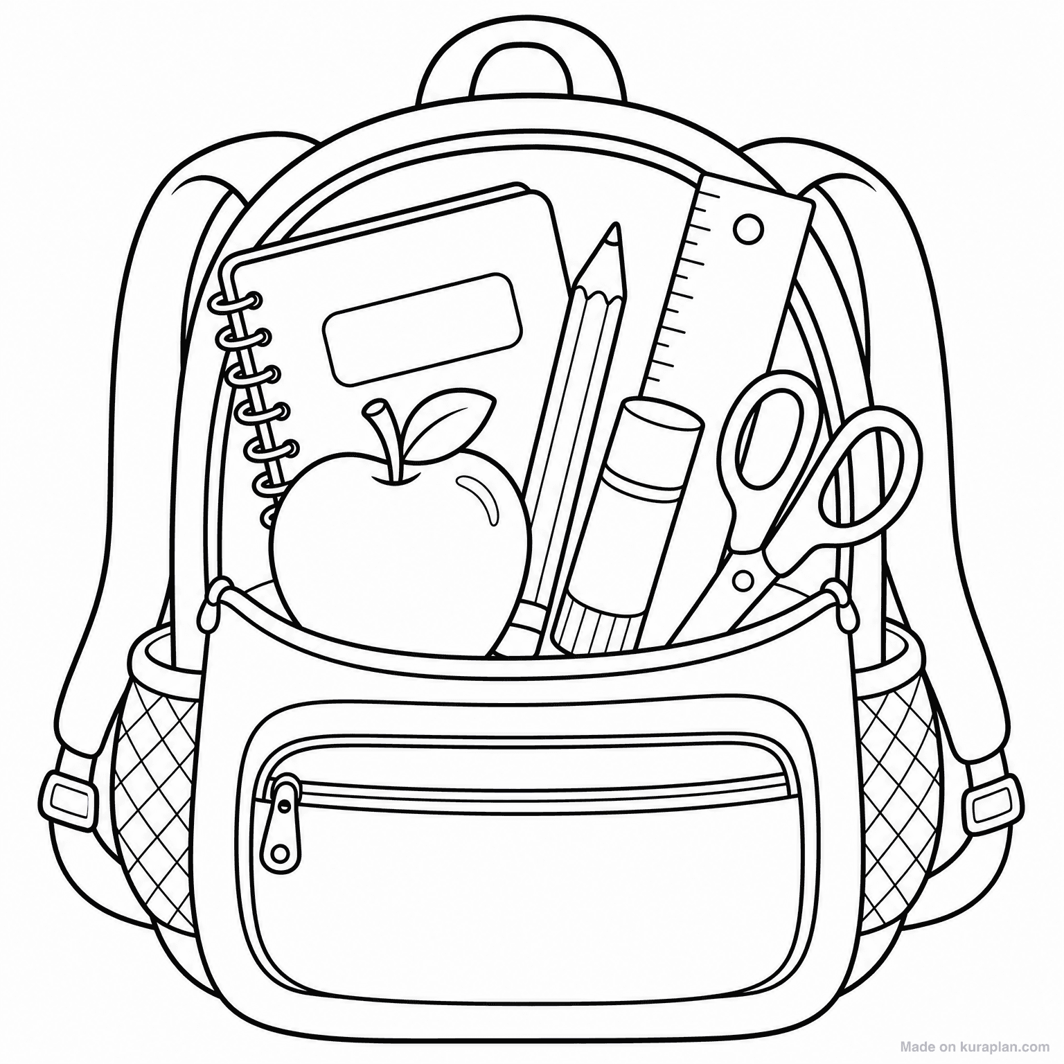 School Backpack with Supplies — Coloring Page
