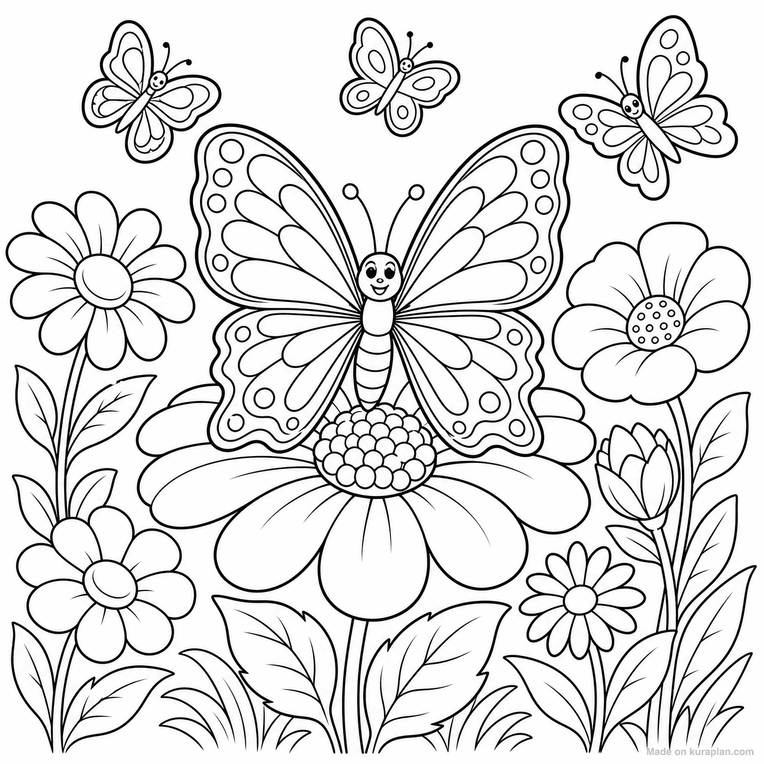 Butterfly on Flowers — Coloring Page