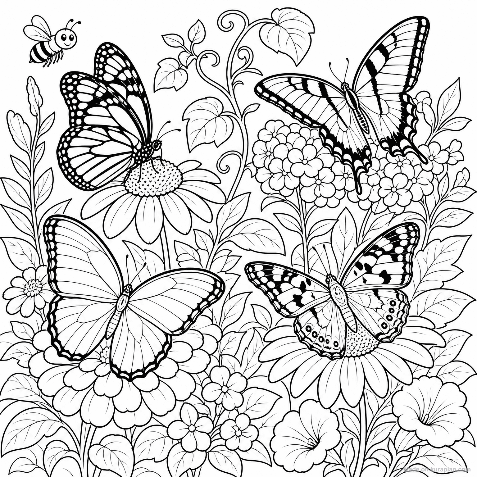 Butterflies in Flower Garden — Coloring Page