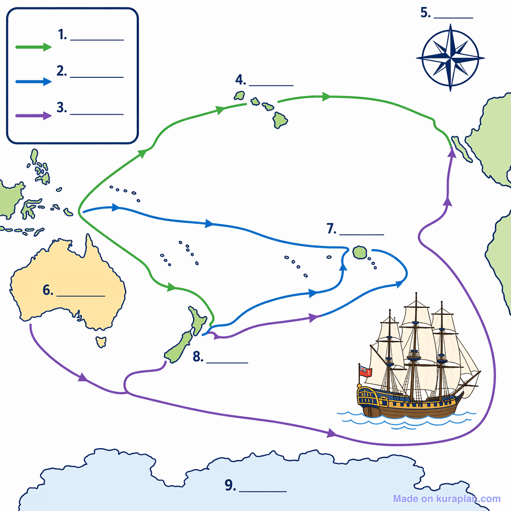Captain James Cook's Pacific Voyages (simple, unlabeled)