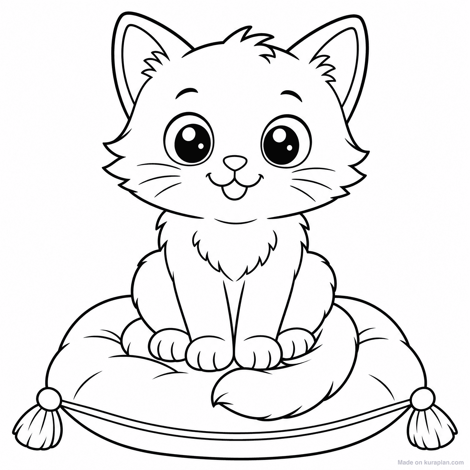 Cute Kitten on Cushion — Coloring Page