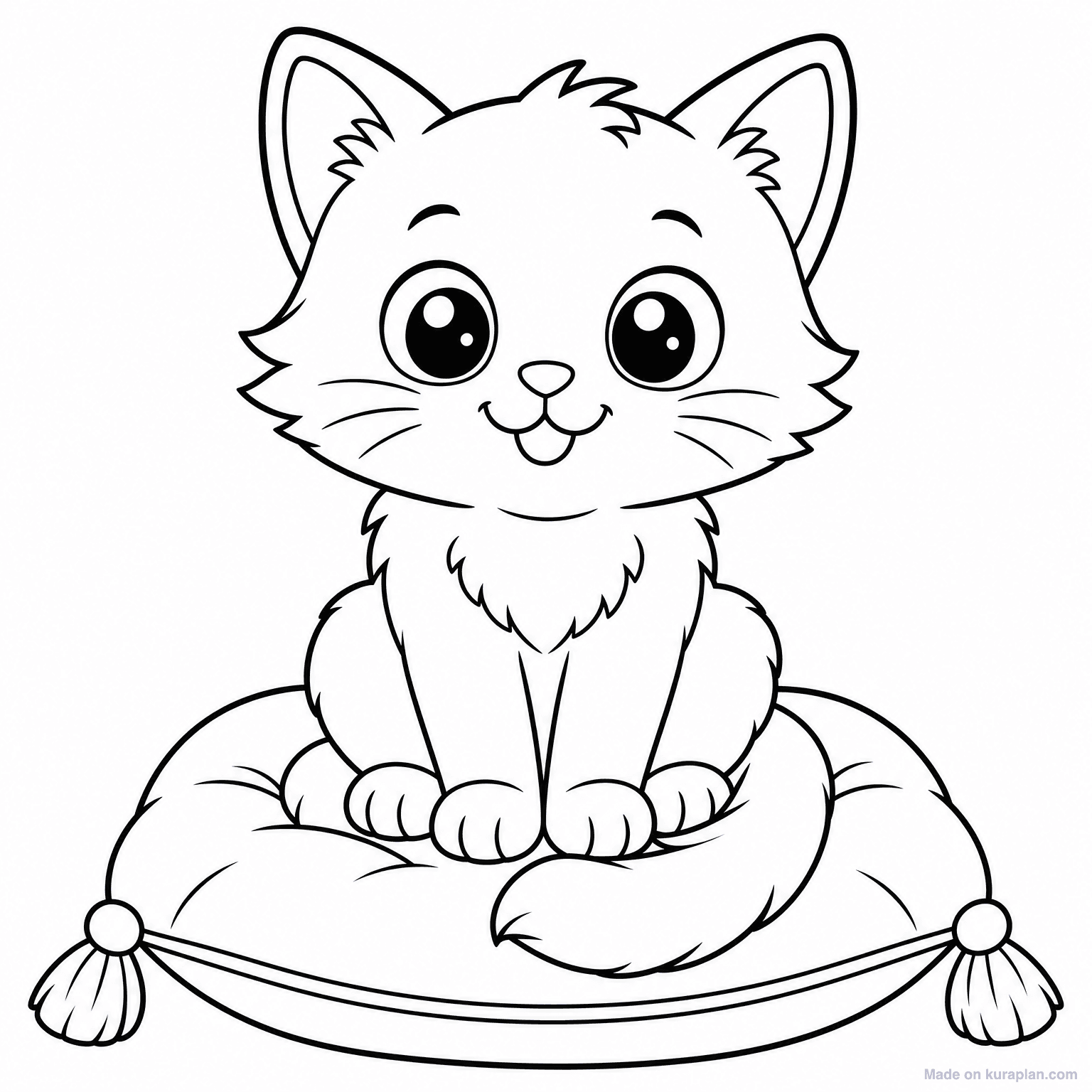 Cute Kitten on Cushion — Coloring Page