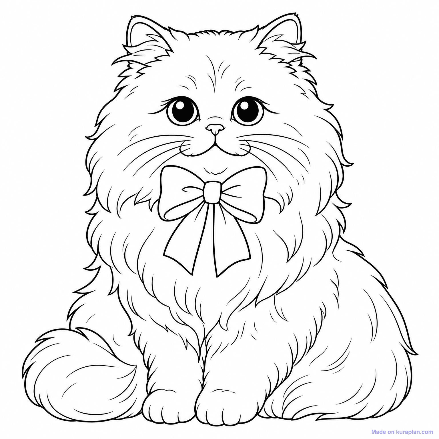 Persian Cat with Bow — Coloring Page
