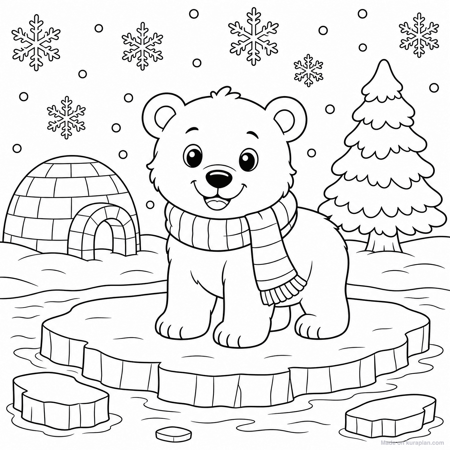 Polar Bear in Winter Wonderland — Coloring Page