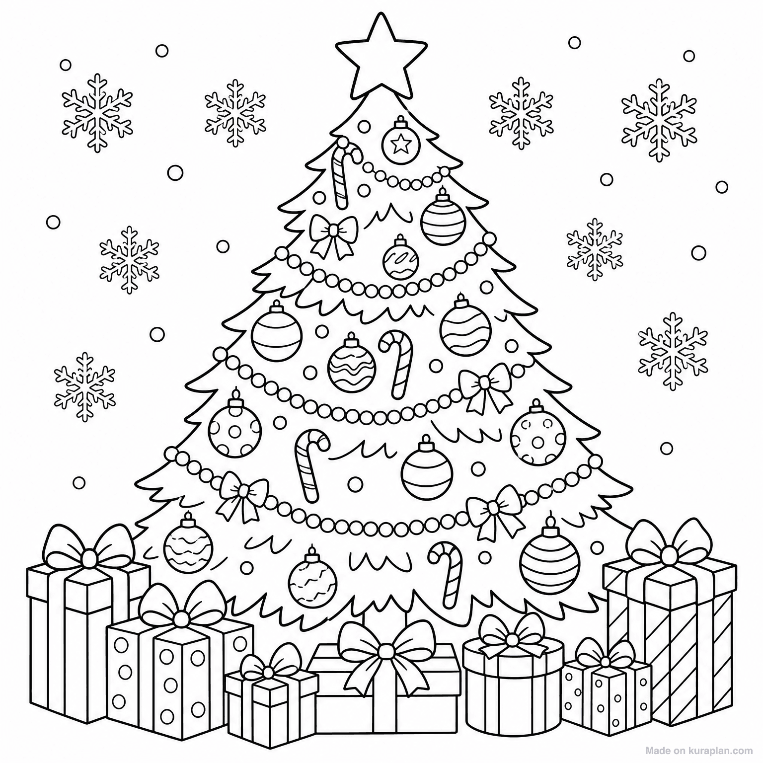 Decorated Christmas Tree — Coloring Page