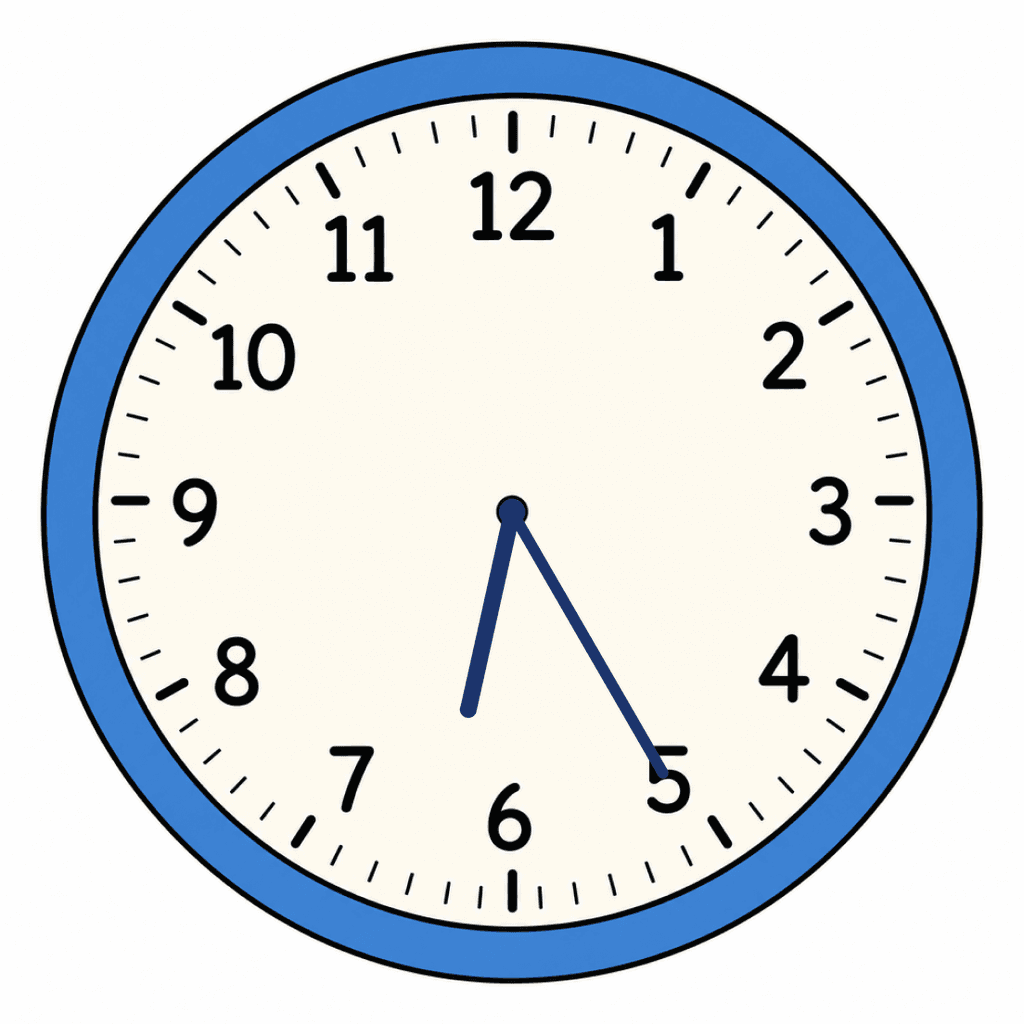 Clock Face — 6:25 (Twenty-Five Past 6)
