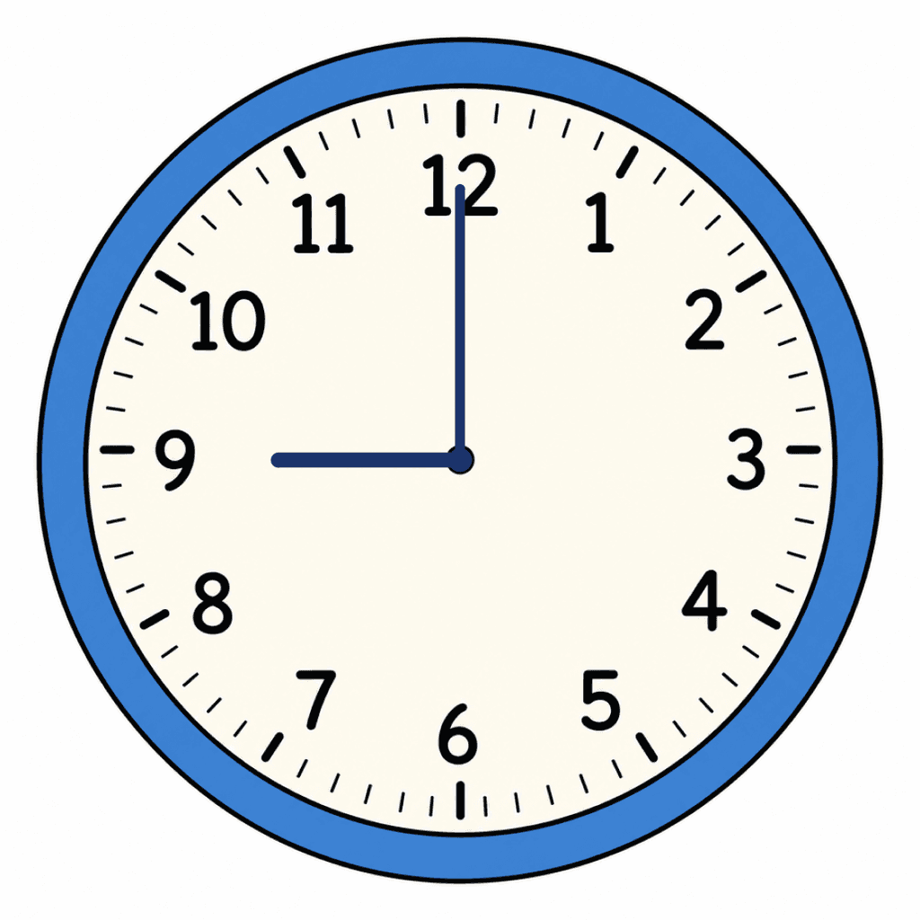 Clock Face — 9:00 (9 O'Clock)