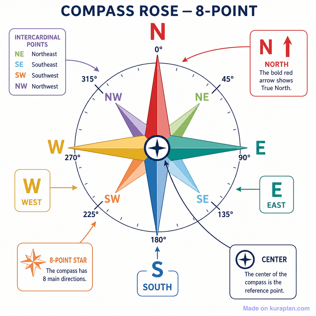 Compass Rose — 8-Point (detailed)