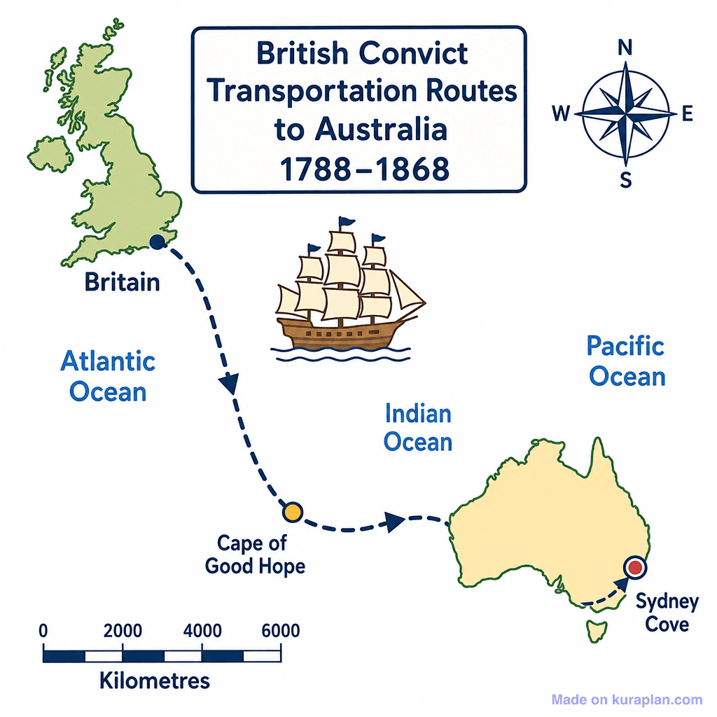 British Convict Transportation Routes to Australia (simple)