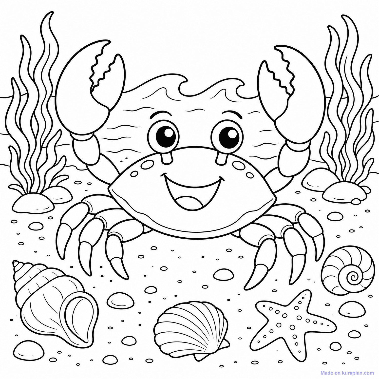 Crab on Beach — Coloring Page