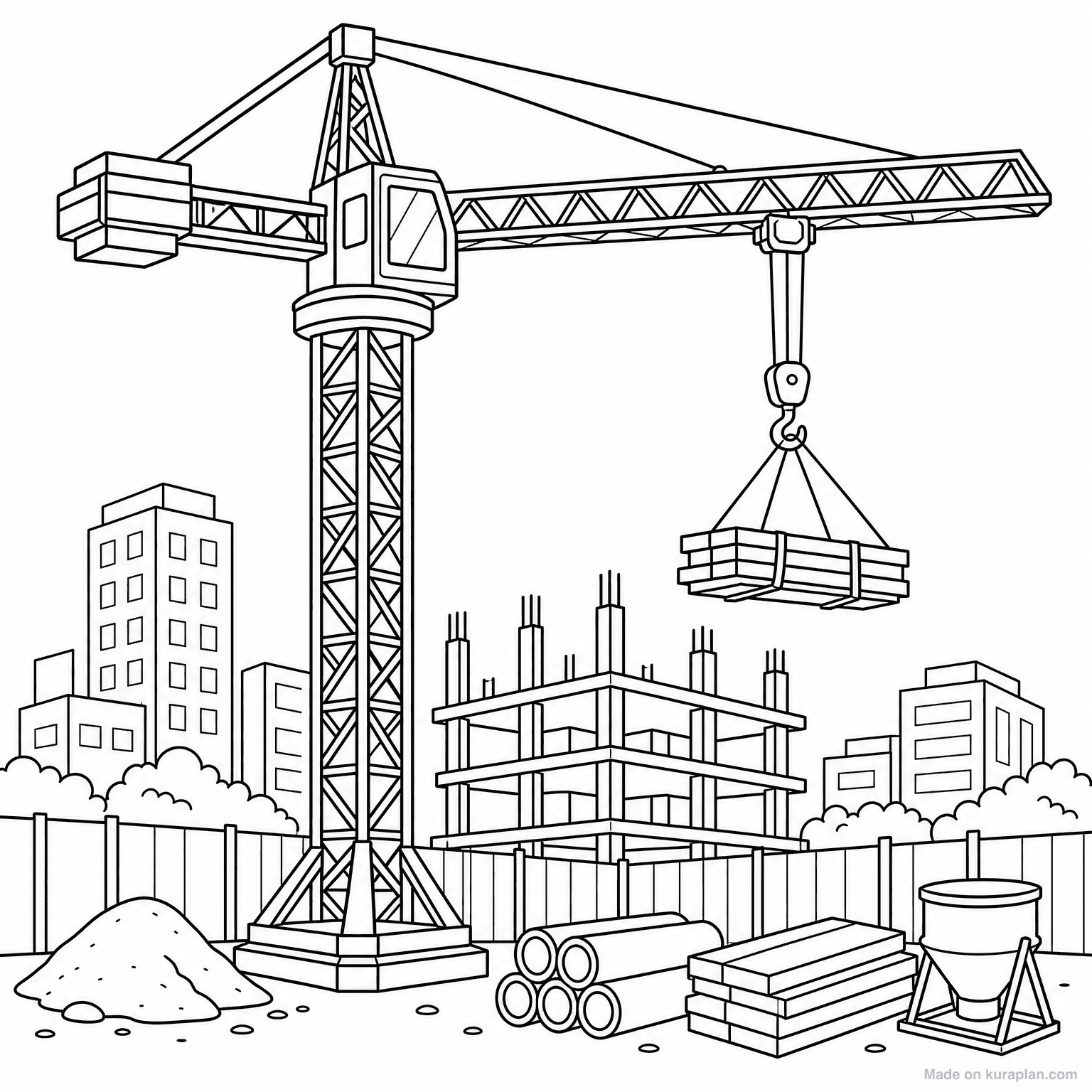 Construction Crane — Coloring Page