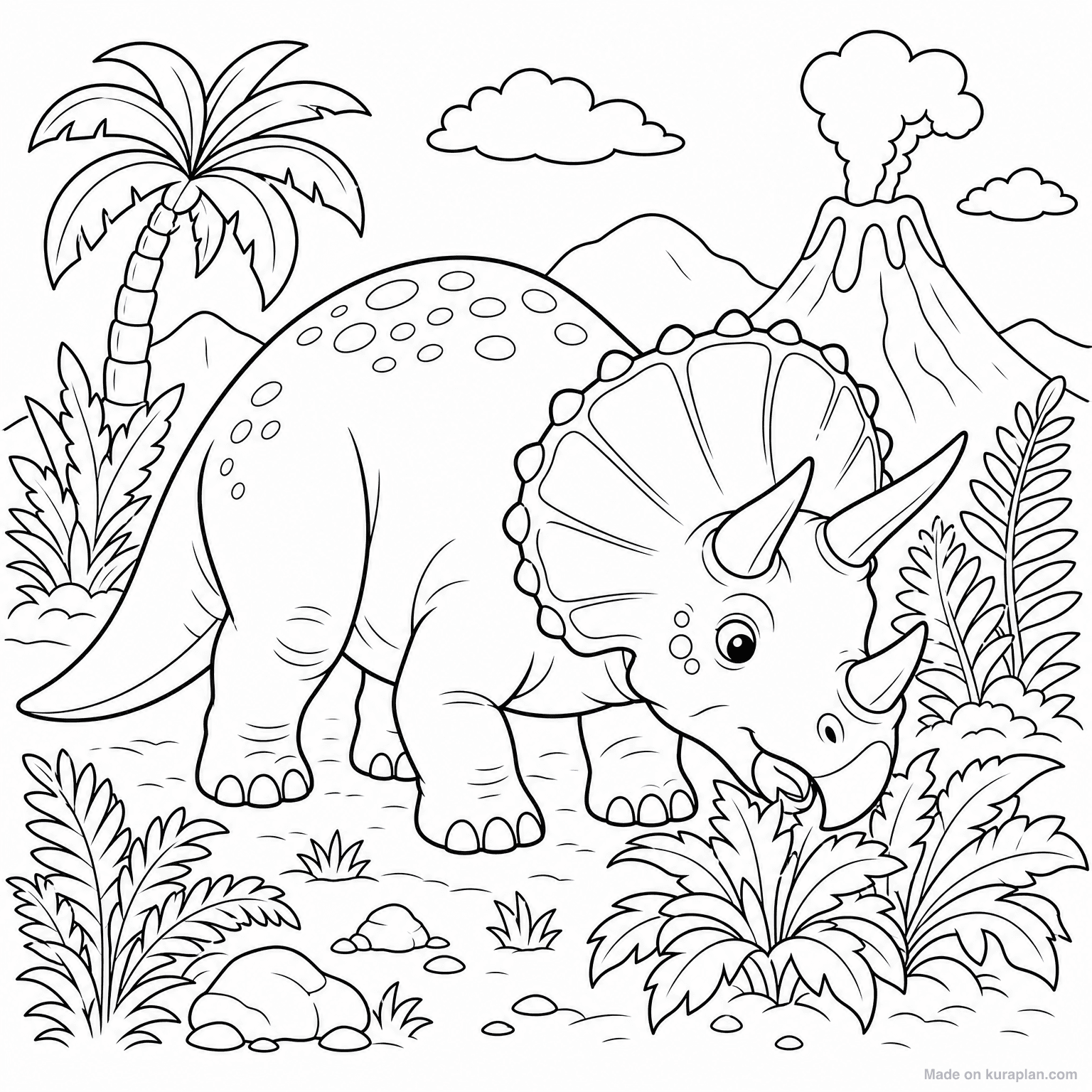 Triceratops with Three Horns — Coloring Page