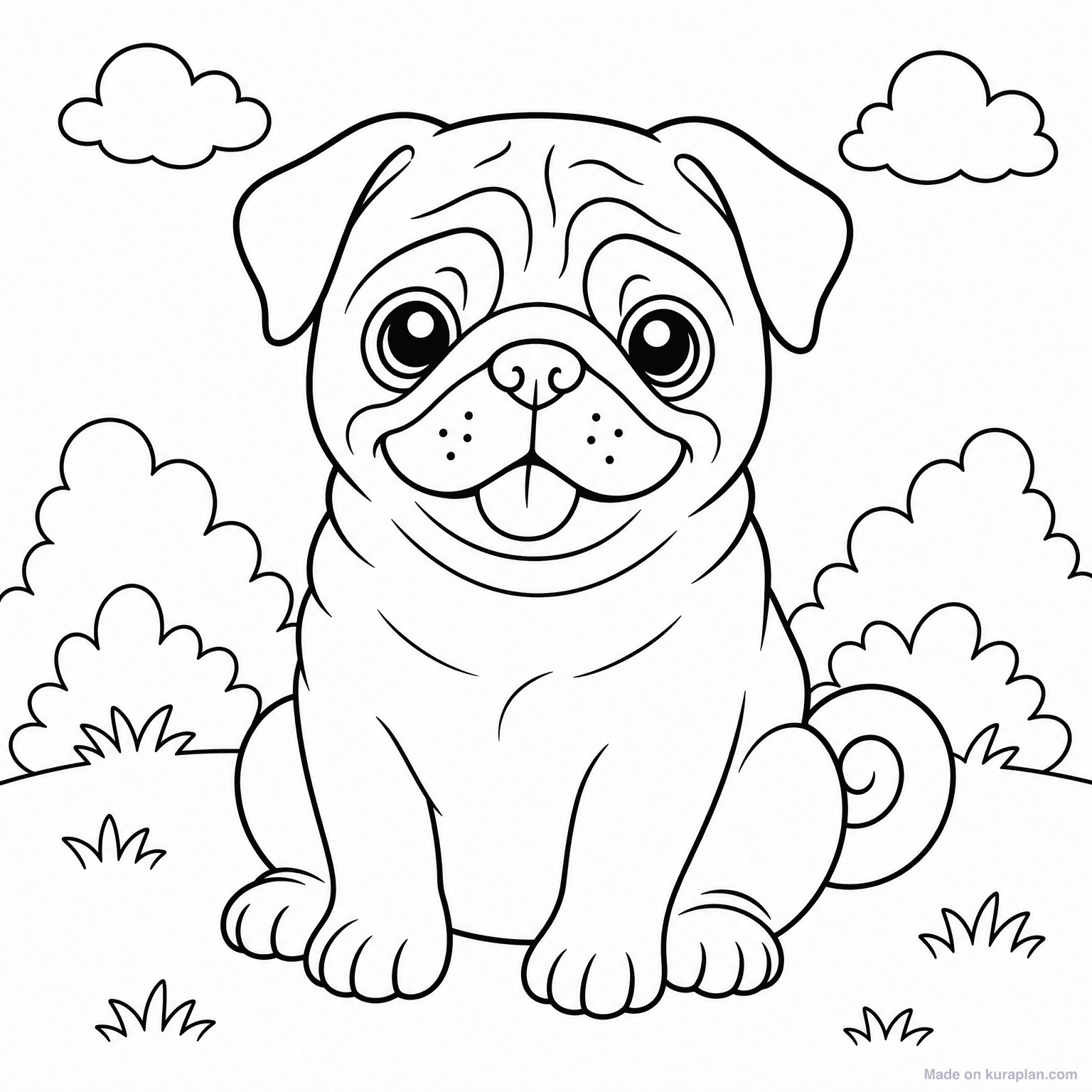 Pug with Curled Tail — Coloring Page