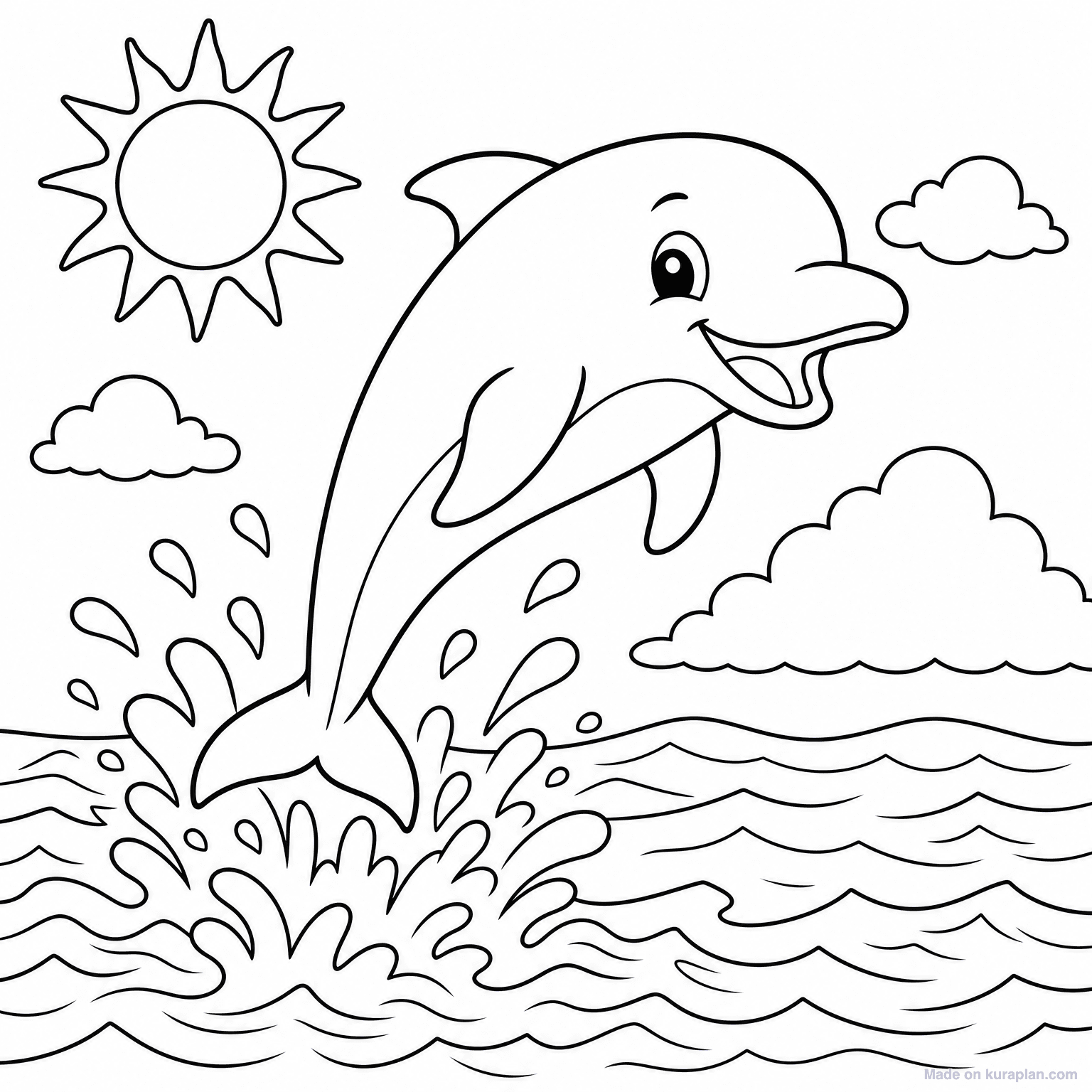 Dolphin Jumping Out of Ocean — Coloring Page