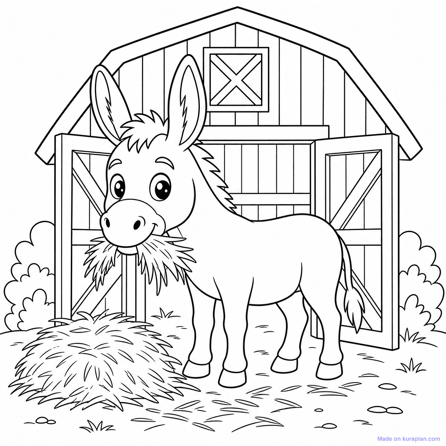 Donkey at Barn — Coloring Page