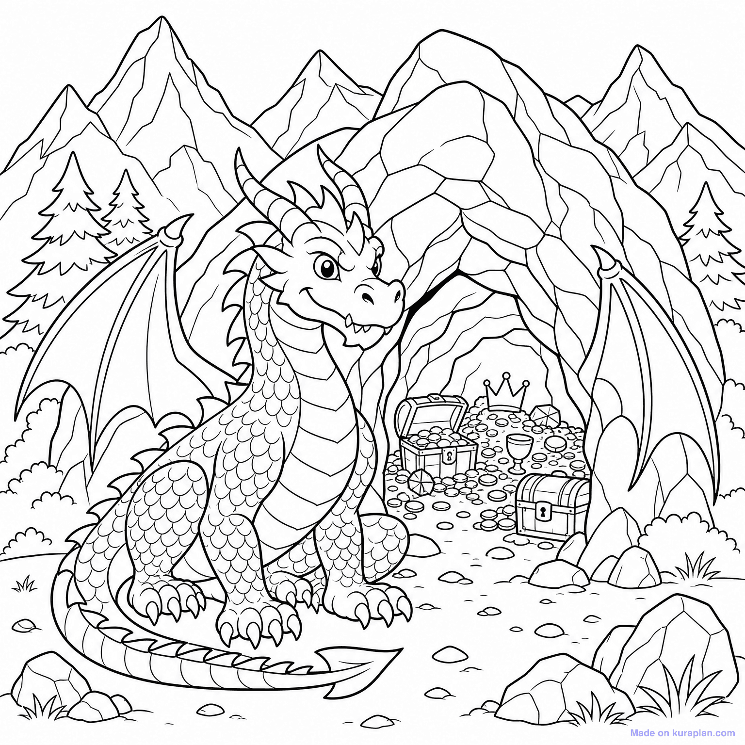 Dragon Guarding Cave — Coloring Page