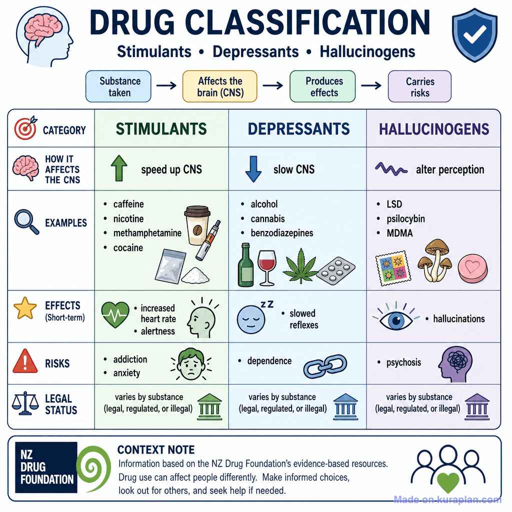 Drug Classification: Stimulants, Depressants, Hallucinogens (detailed)