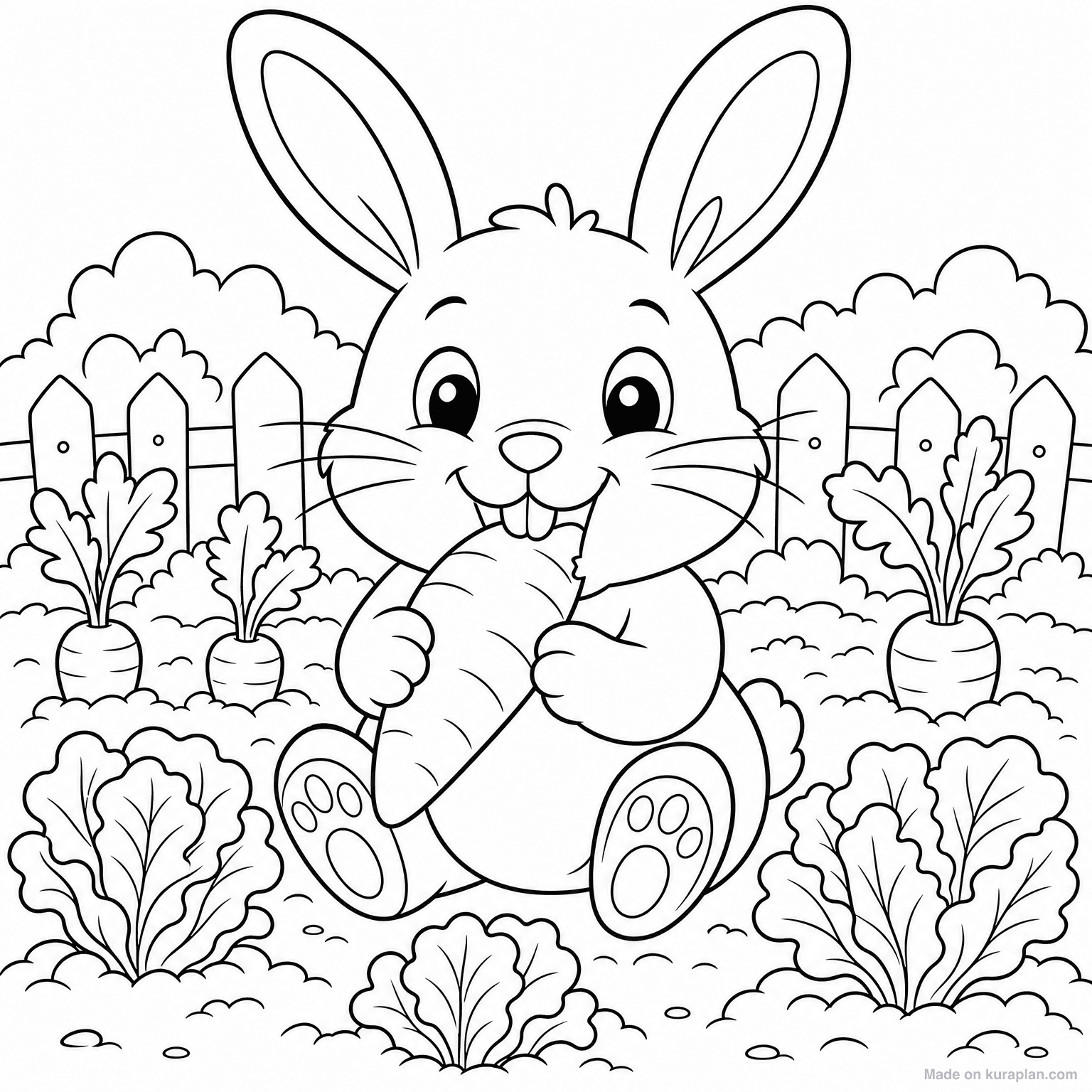 Bunny Munching on Carrot — Coloring Page