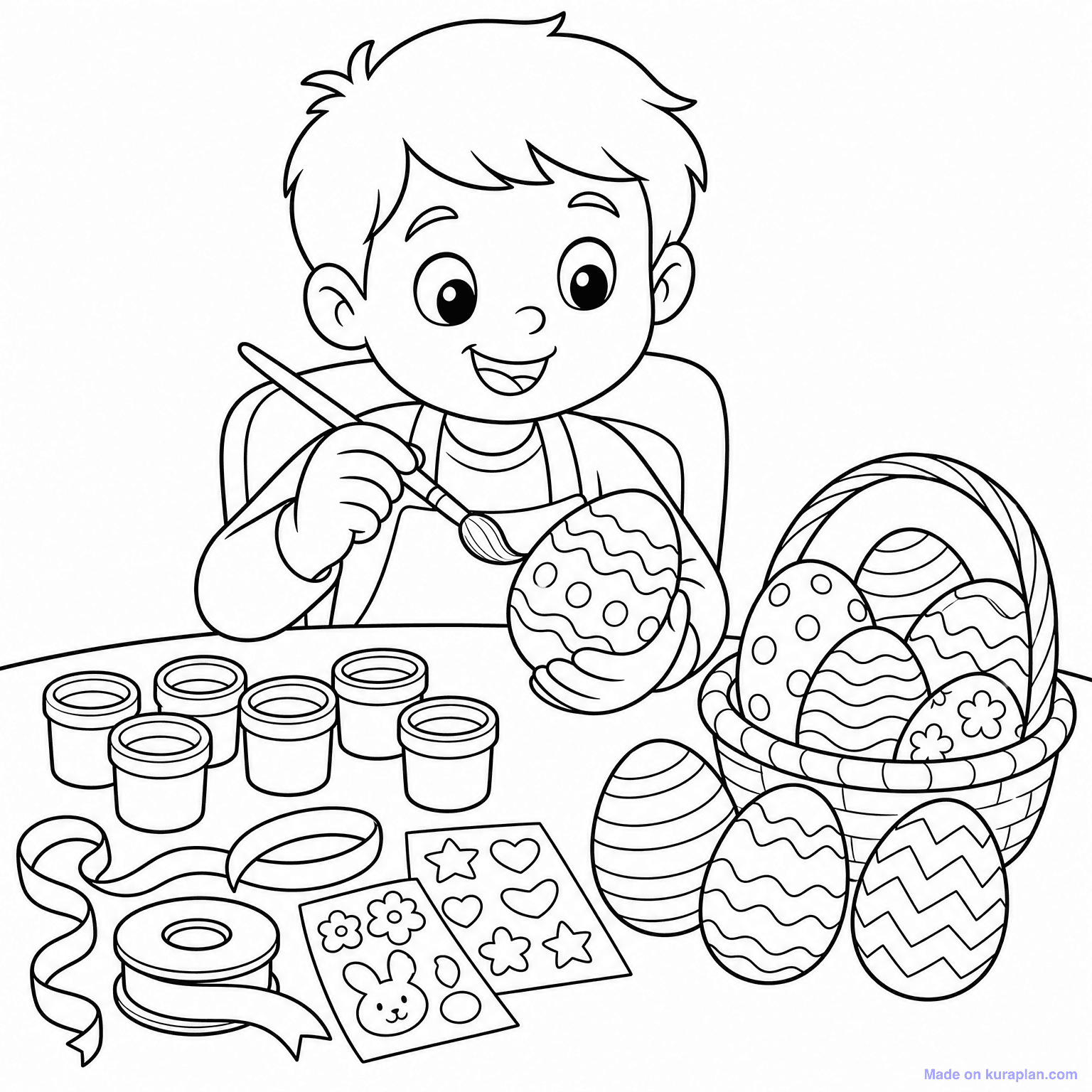 Decorating Easter Eggs — Coloring Page