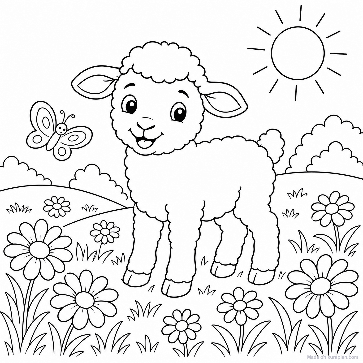 Spring Lamb in Meadow — Coloring Page