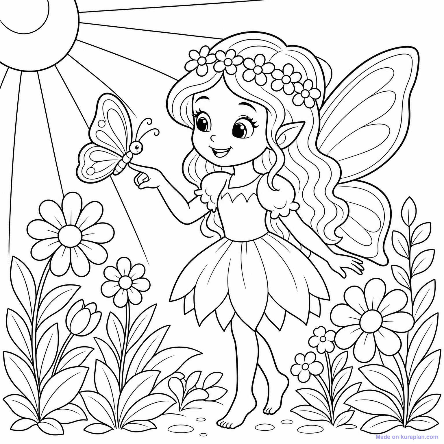 Fairy with Butterfly — Coloring Page