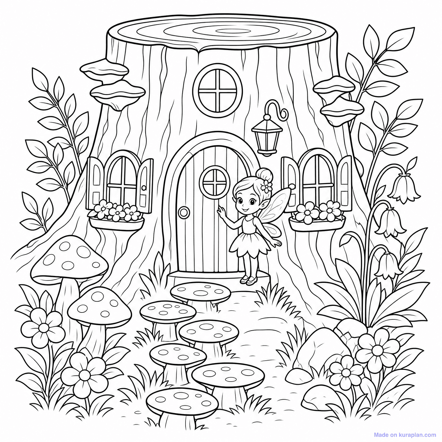 Fairy House in Tree — Coloring Page