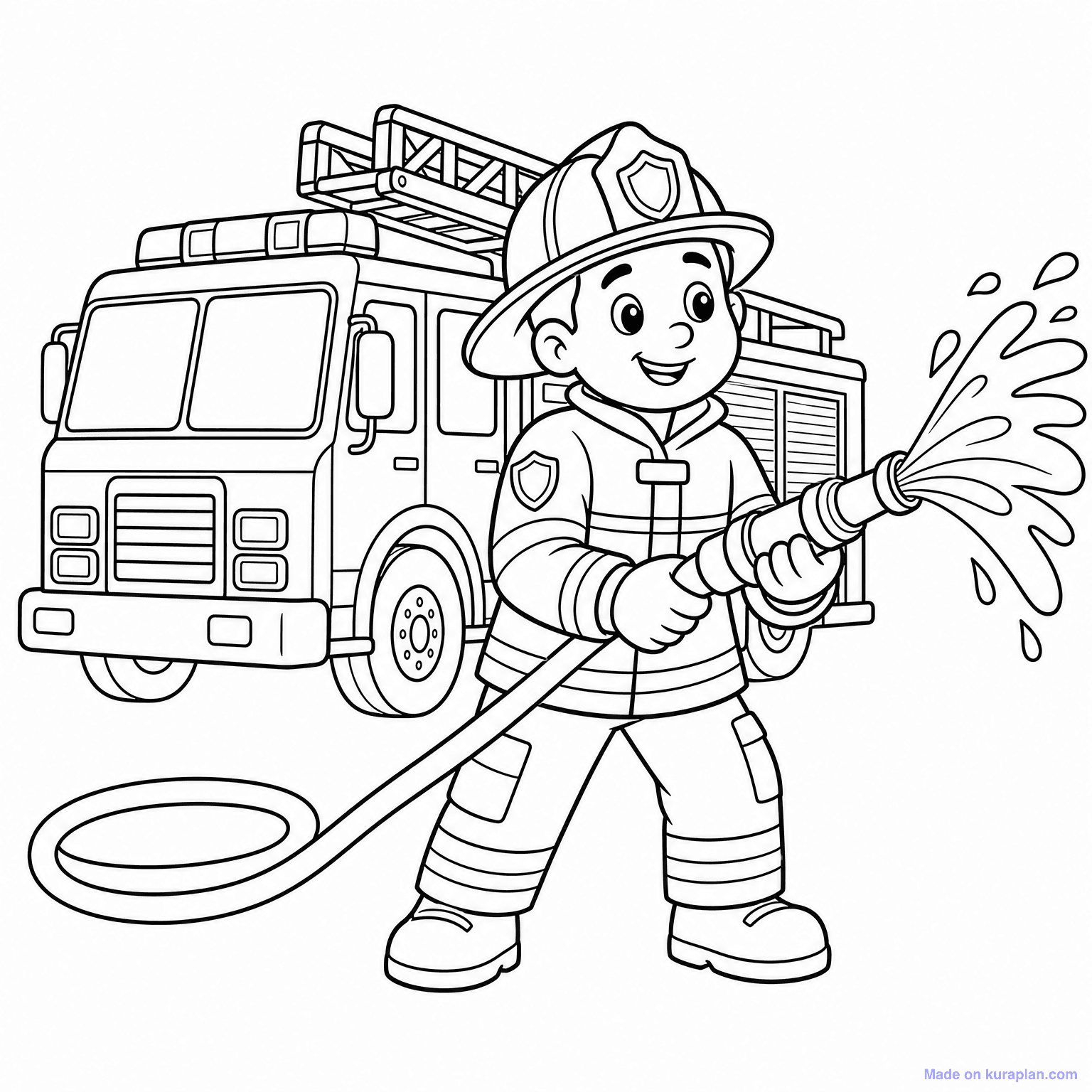 Firefighter with Hose — Coloring Page