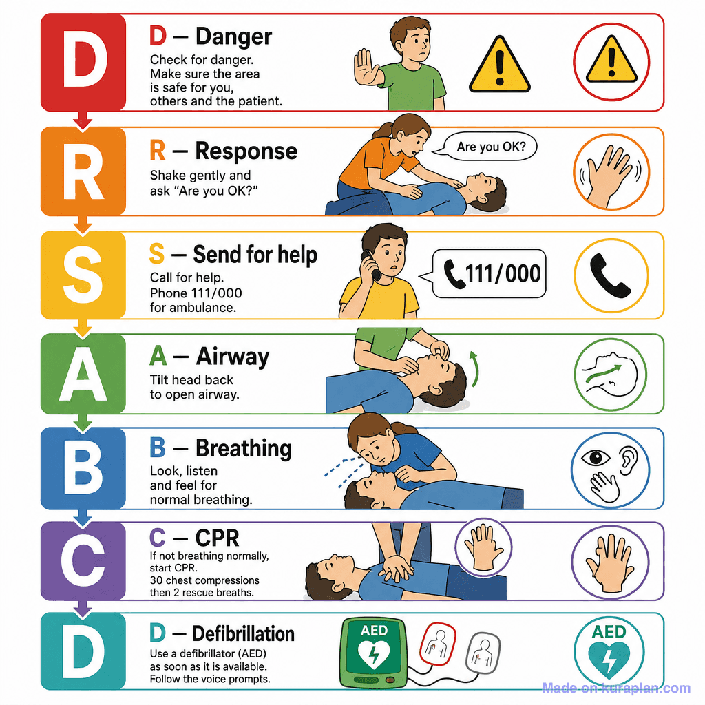 First Aid Basics — DRSABCD (detailed)