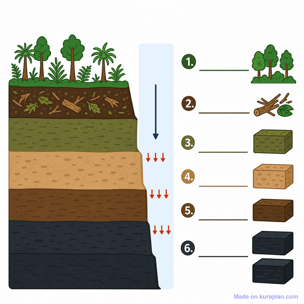 How Coal Forms: Stages of Coal Formation (simple, unlabeled)