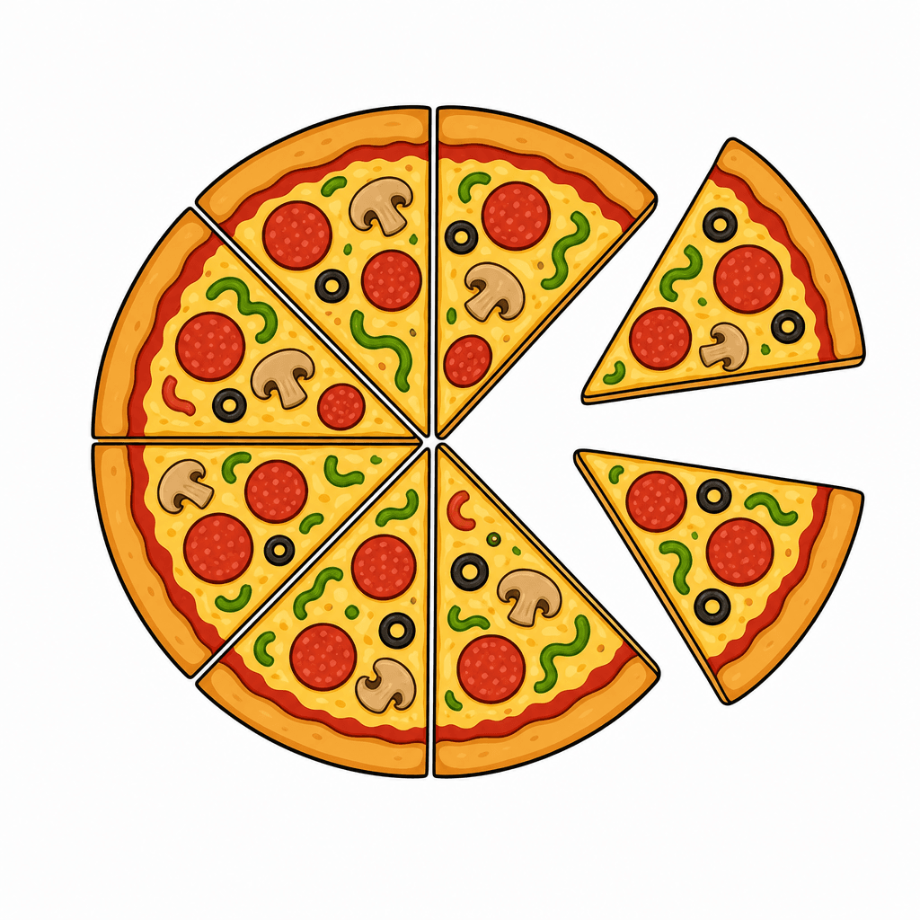 Pizza Fraction: 2 of 8 Slices Taken