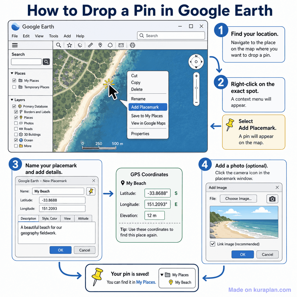 How to Drop a Pin in Google Earth (detailed)
