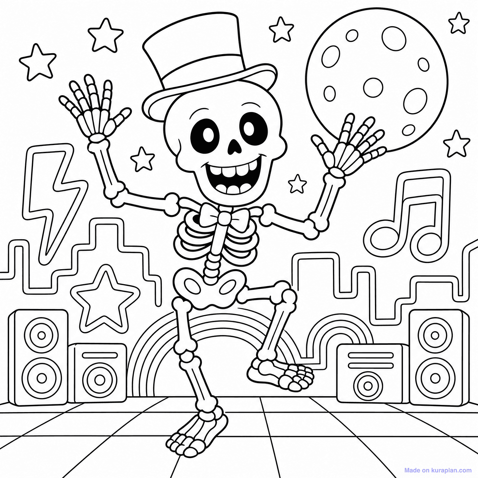 Friendly Dancing Skeleton — Coloring Page