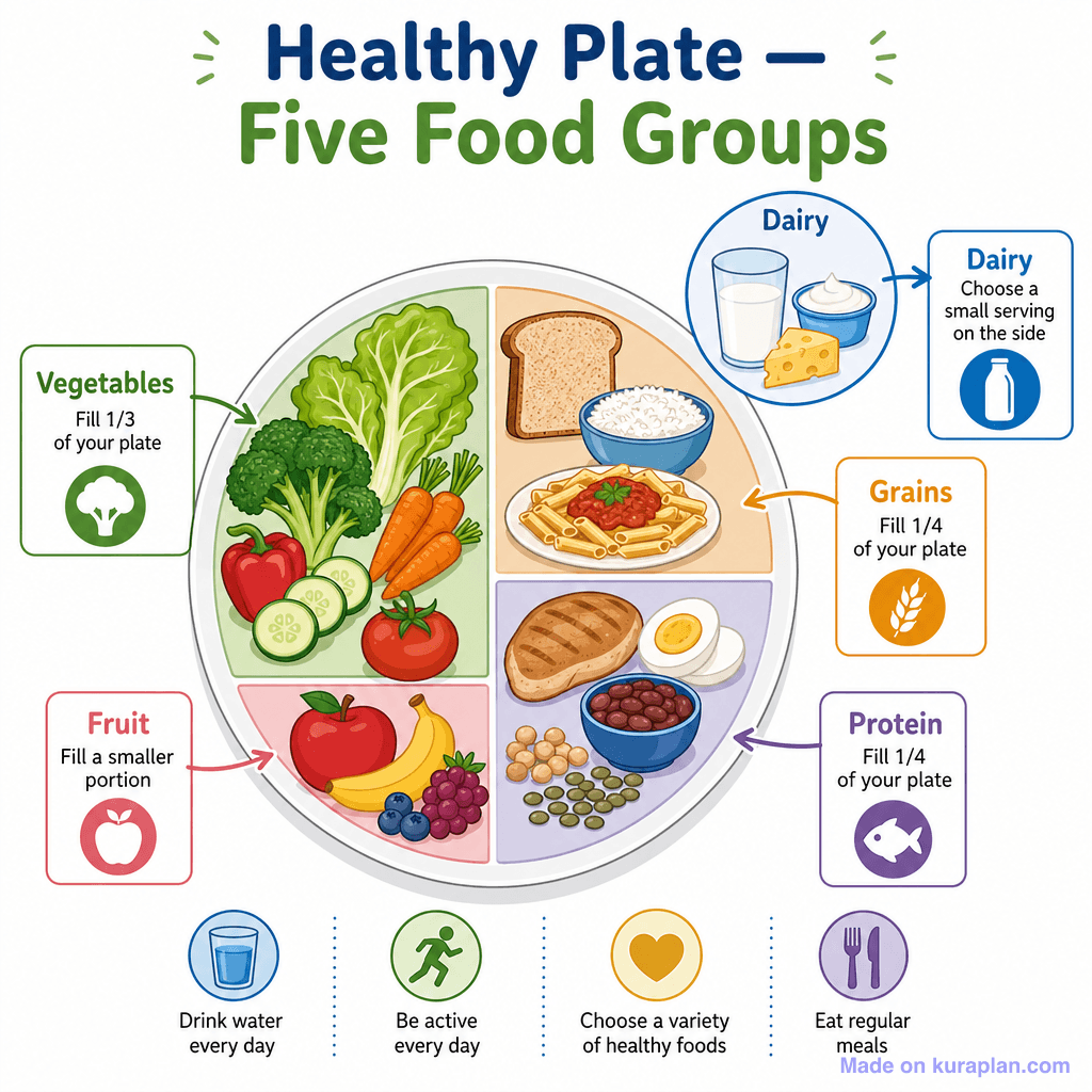 Healthy Plate — Five Food Groups (detailed)