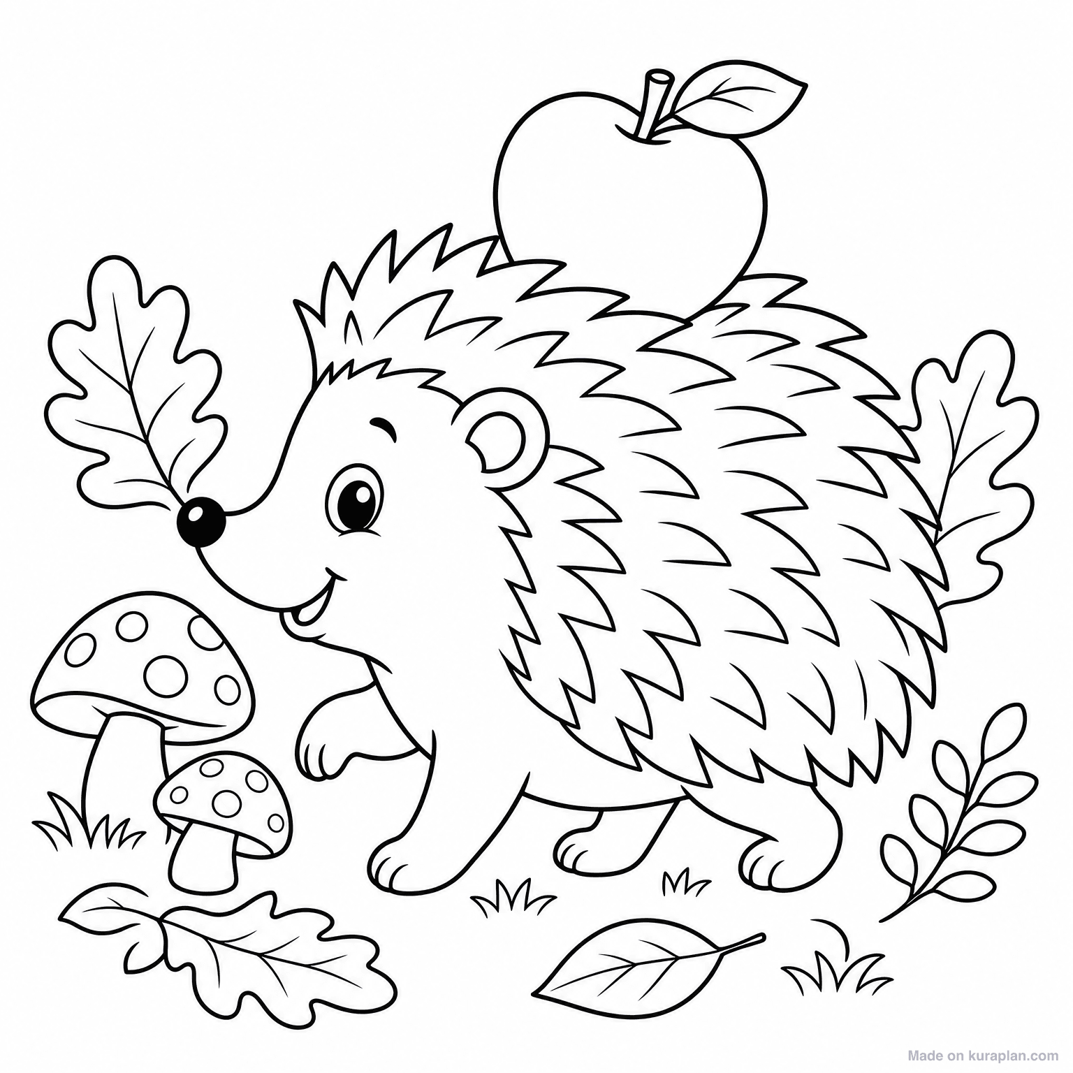 Hedgehog with Apple — Coloring Page