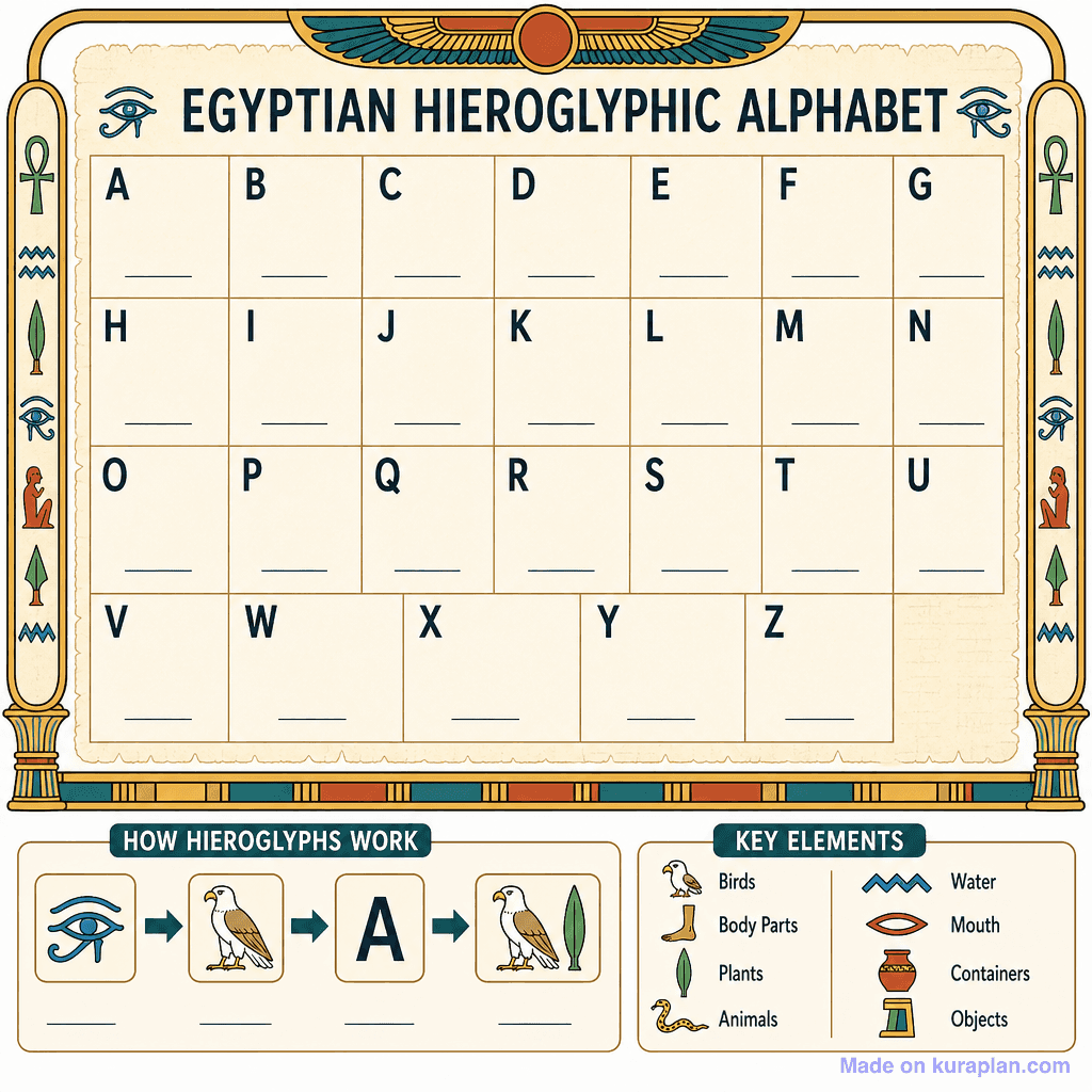 Egyptian Hieroglyphic Alphabet (detailed, unlabeled)
