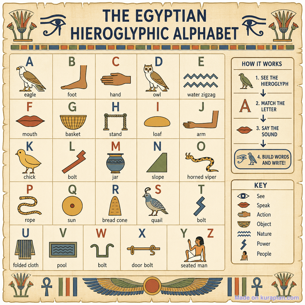Egyptian Hieroglyphic Alphabet (detailed)